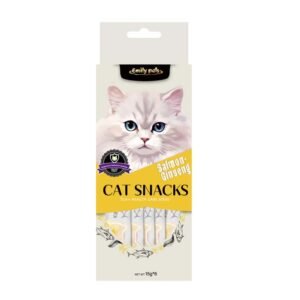 Emily pets cat strips Delicious Cat Snacks Tuna Salmon Wet Cat Food