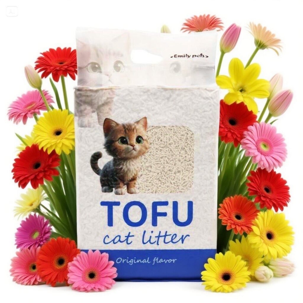 Emily pets Tofu Cat Litter